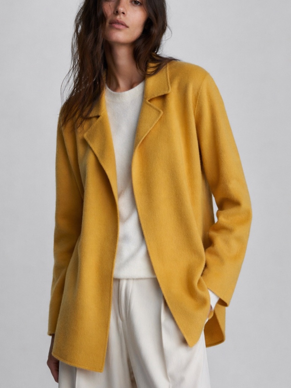 NWT Theory Cashmere Wool New Divide 2 Coat in Mustard Melange Yellow